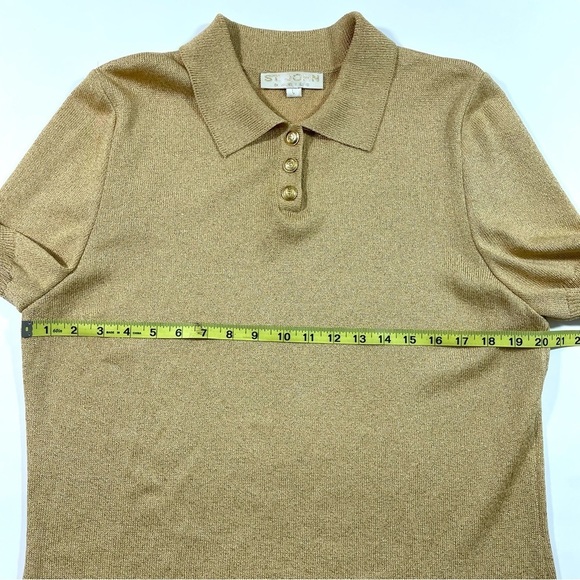 St John Santana Knit Collared Sweater Short Sleeve Gold Metallic - Picture 7 of 7